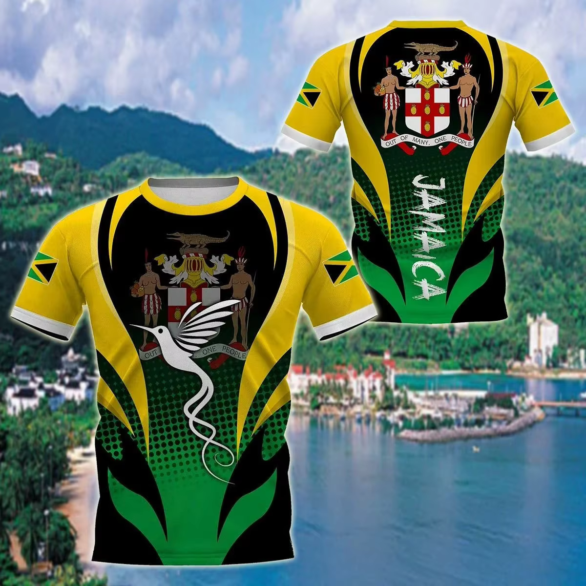 Camiseta PLstar Jamaica 3D Cráneo y Escudo – Unisex - imagen 5
