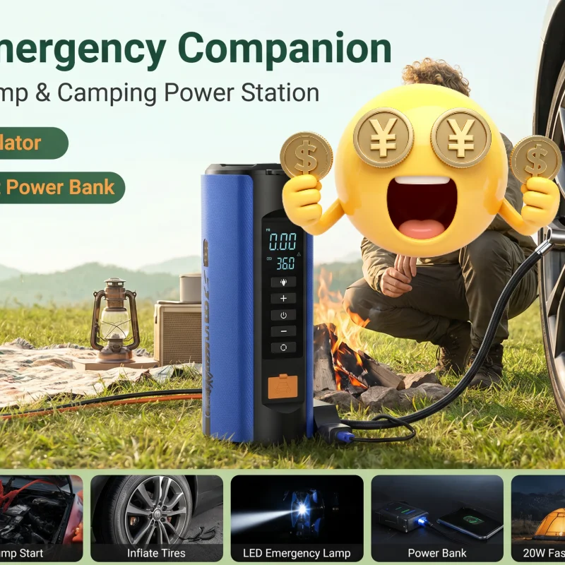 Inflador de neumáticos portátil con compresor y lámpara LED exterior - imagen 4