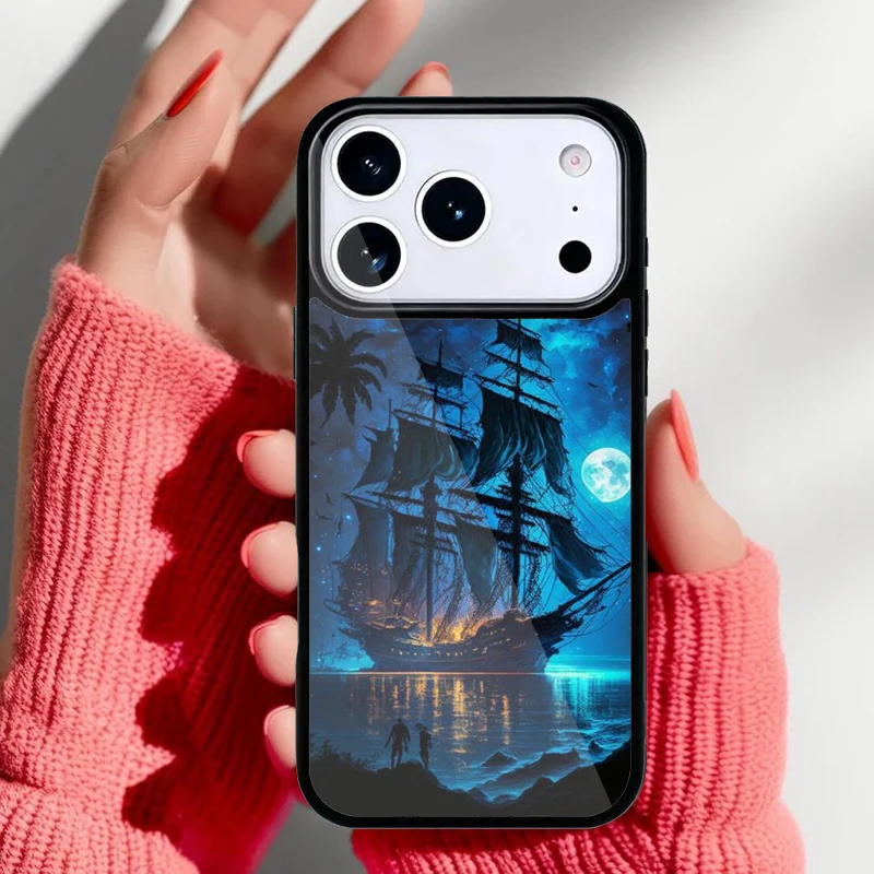 Funda iPhone con diseño de barco pirata y velas desplegadas