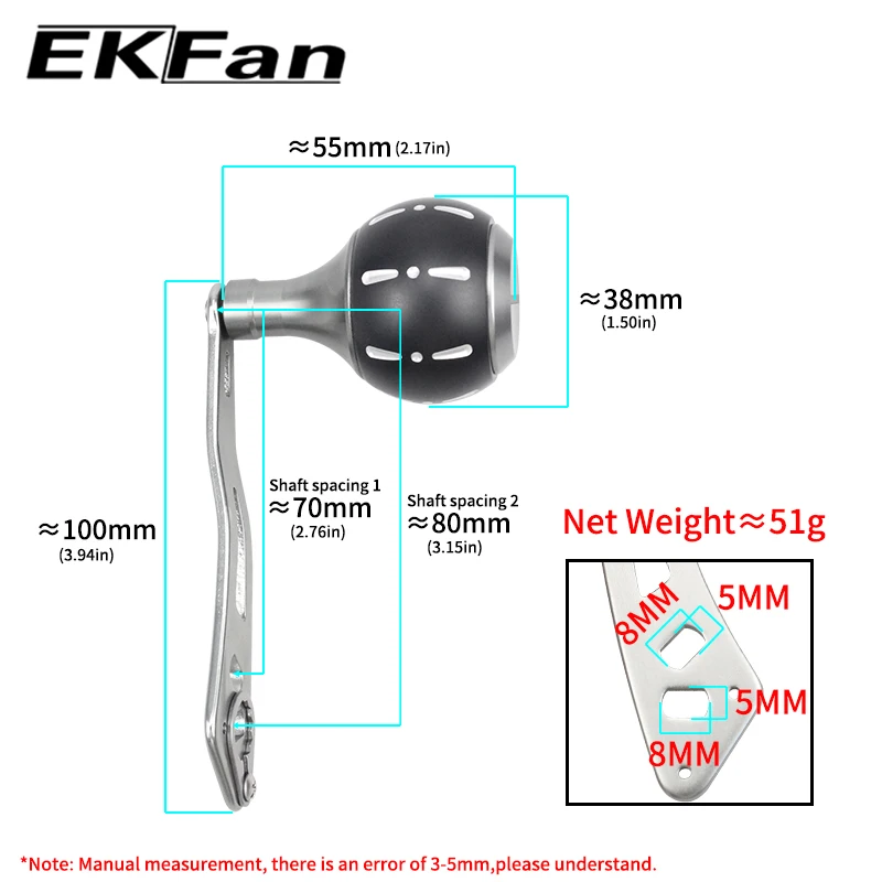 Manivela de carrete baitcasting EKFan de aluminio con doble orificio - imagen 5