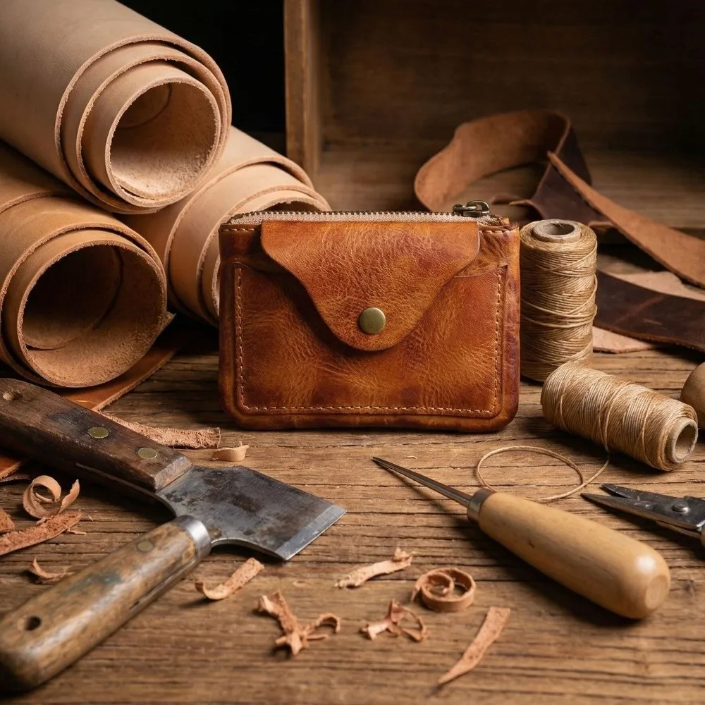 Cartera de cuero vintage con cremallera y monedero para hombre - imagen 4