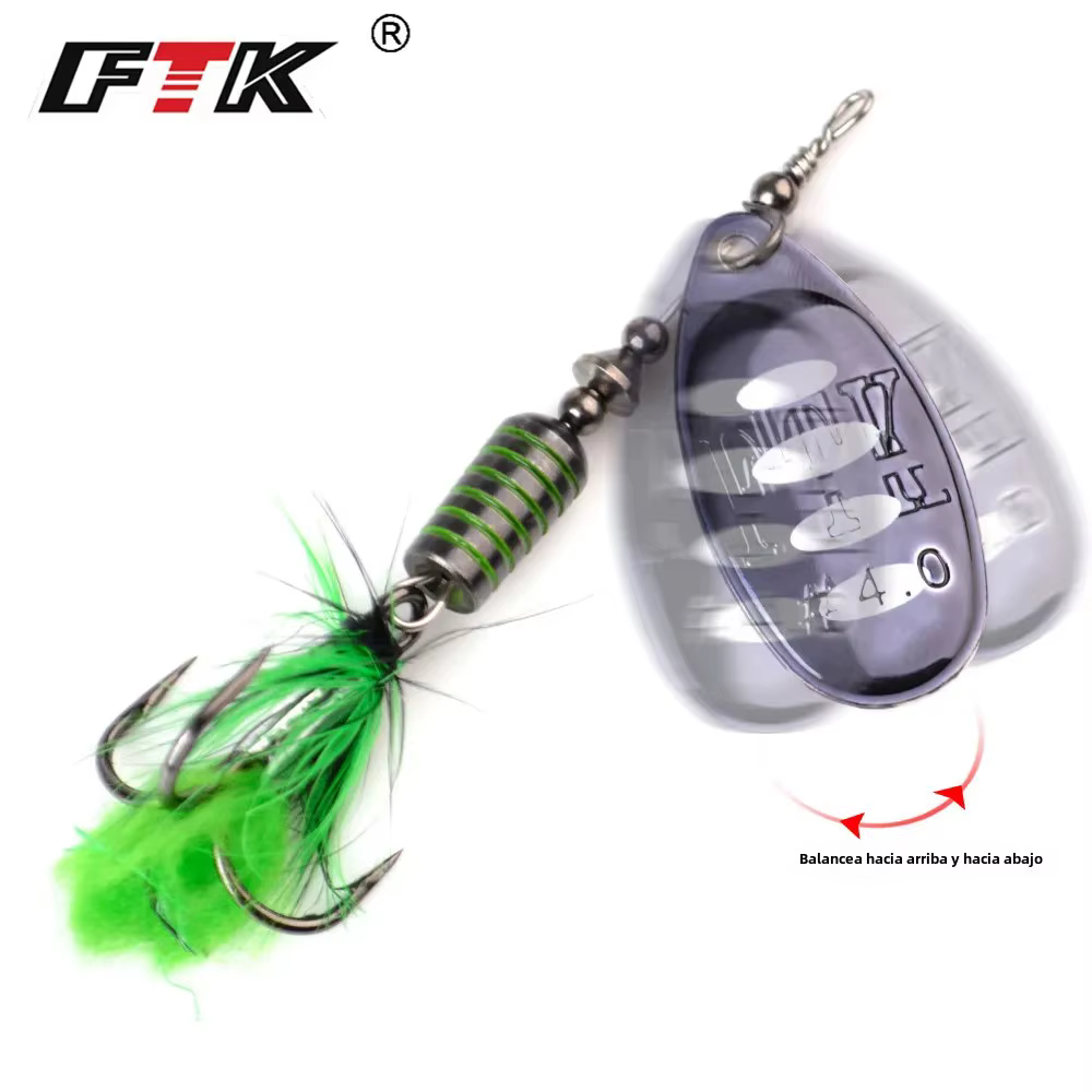 Spinner bait FTK con plumas y anzuelos triples para lucio - imagen 3