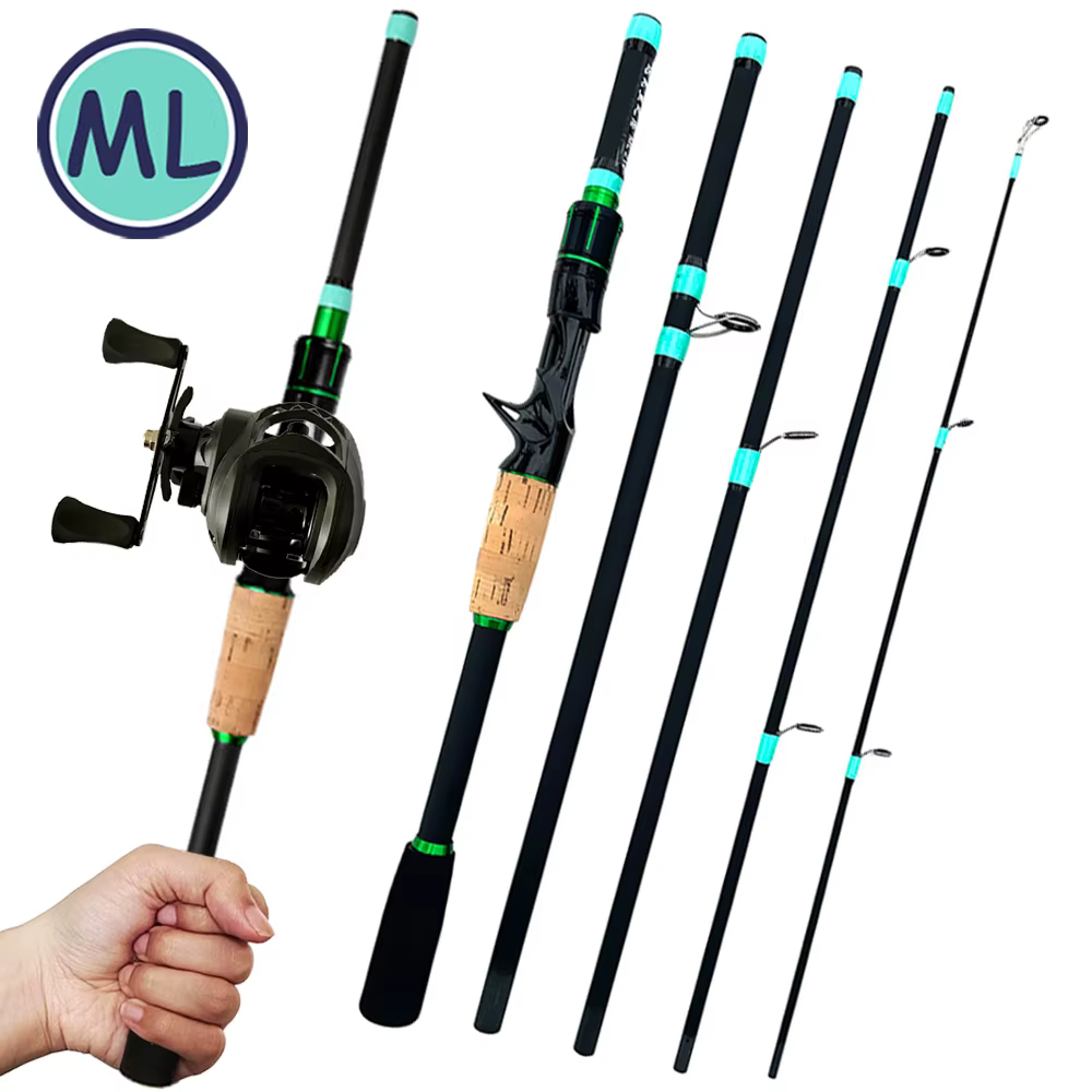 Combo GHOTDA baitcast para lubina con caña de carbono y carrete profesional