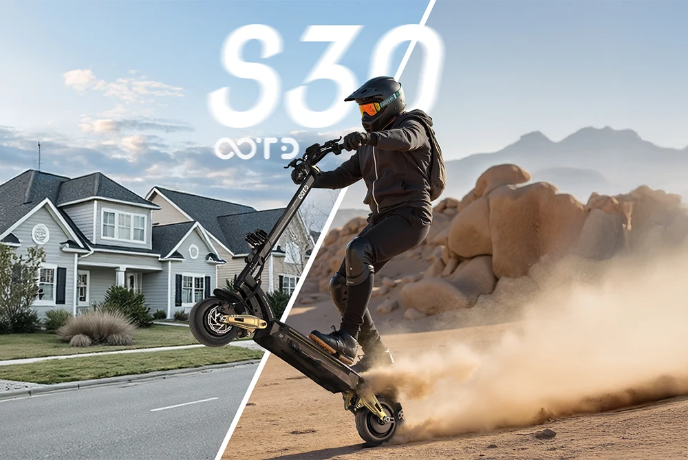 Vista lateral del OOTD S30 E Scooter en posición plegada