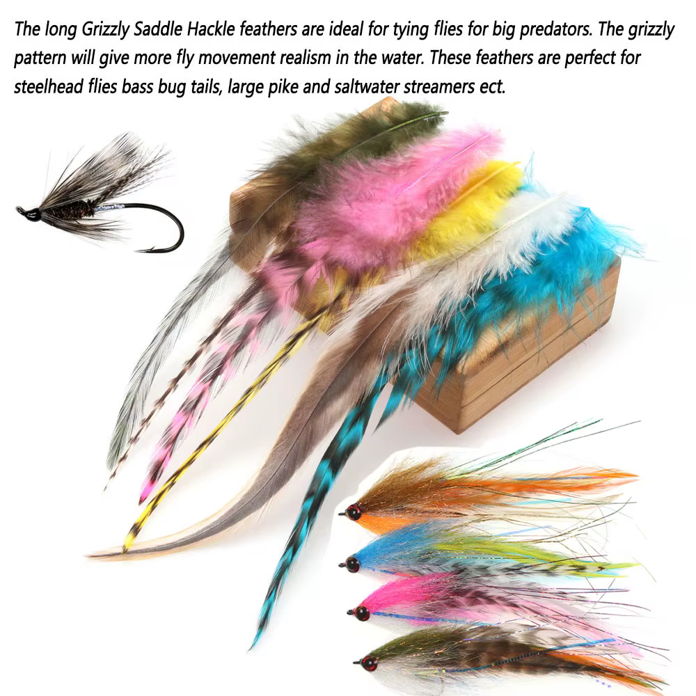 Bimoo Sillín Hackle Gallo – Plumas atadas grizzly para Streamer - imagen 5
