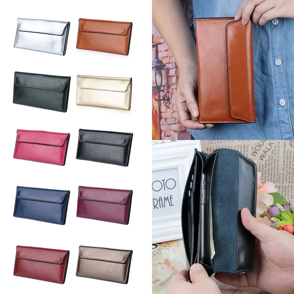 Cartera larga de cuero genuino para mujer, delgada y gran capacidad - imagen 5