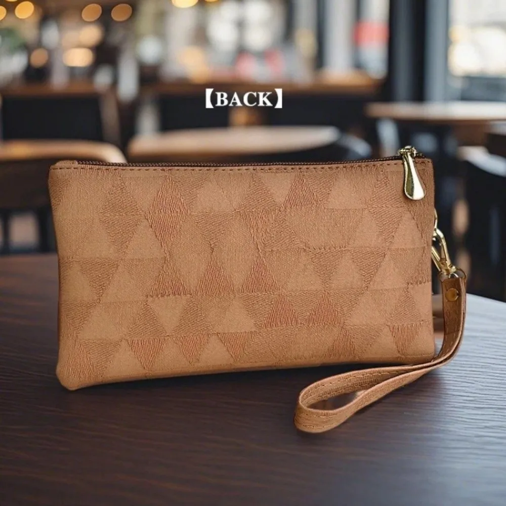 Cartera larga gran capacidad con cremallera y correa para muñeca