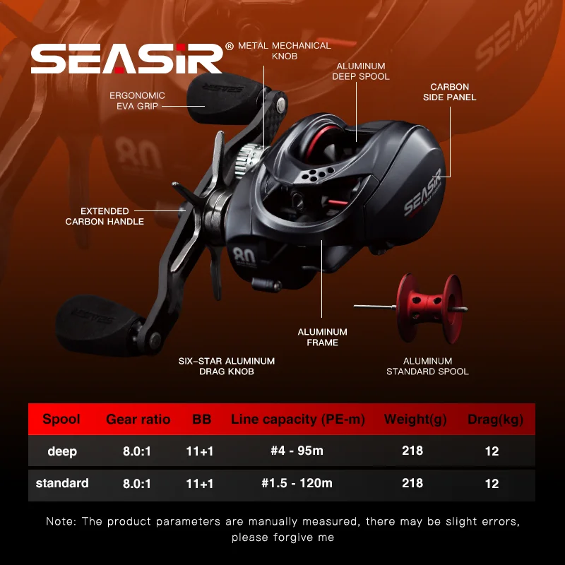 Carrete Baitcasting Seasir Salminus – Fibra de carbono y aluminio - imagen 4