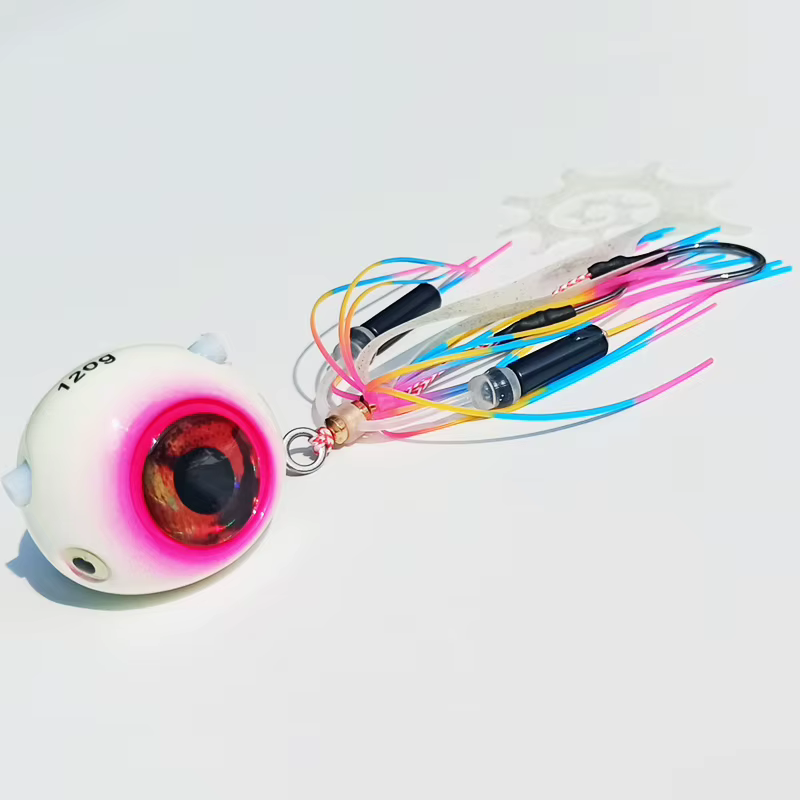 Jig Head Kabura luminoso con falda para pesca marina