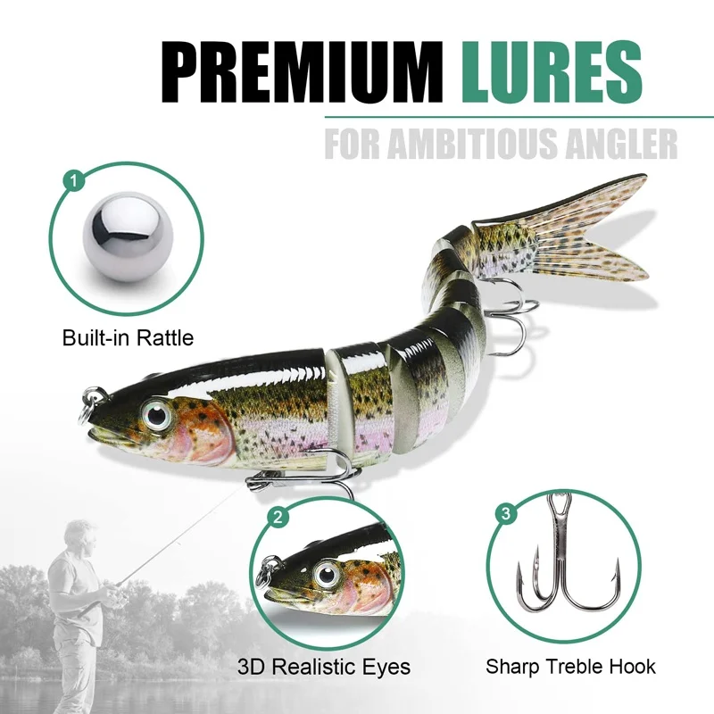 Swimbait multiarticulado biónico hundimiento lento para pesca trucha