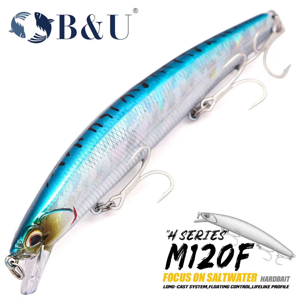 Wobbler B&U 120mm Jerkbait Flotante para Lubina en Agua Salada - imagen 5
