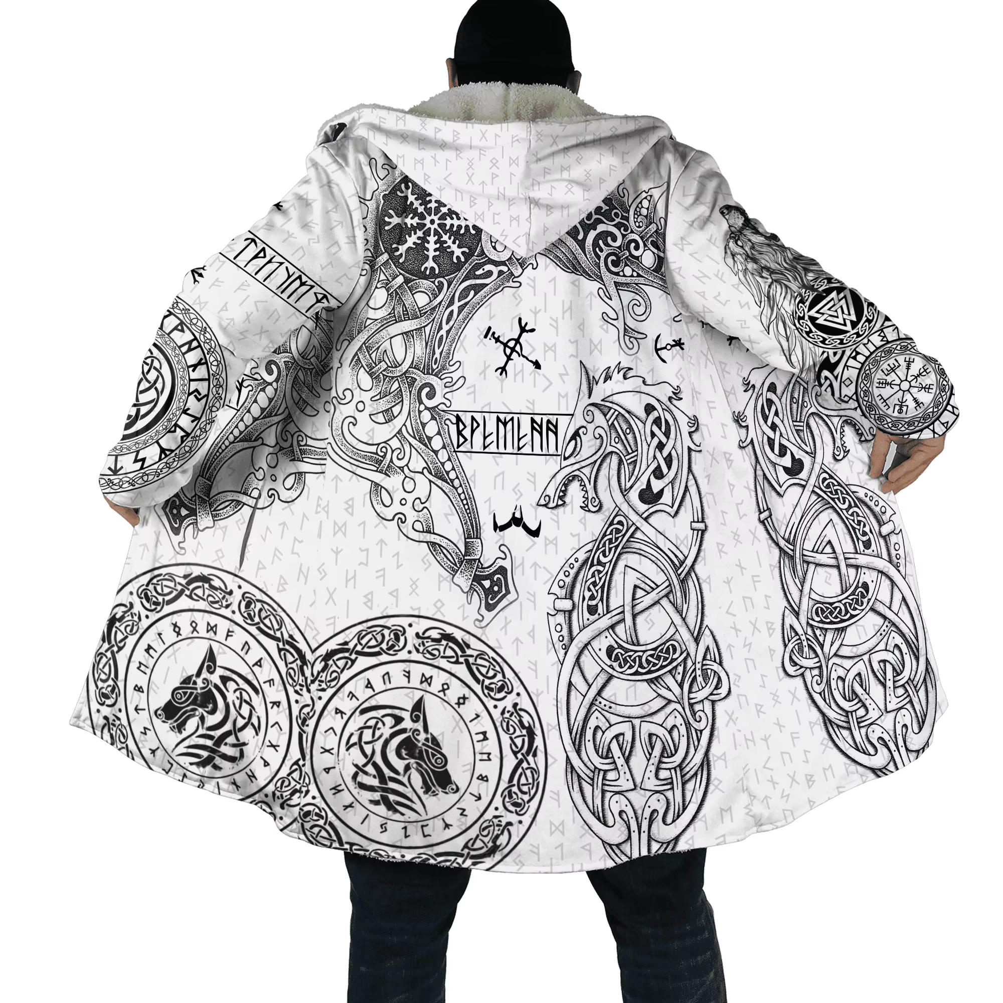 DP22 Capa polar con capucha – Estampado 3D lobo y dragón para hombre - imagen 4