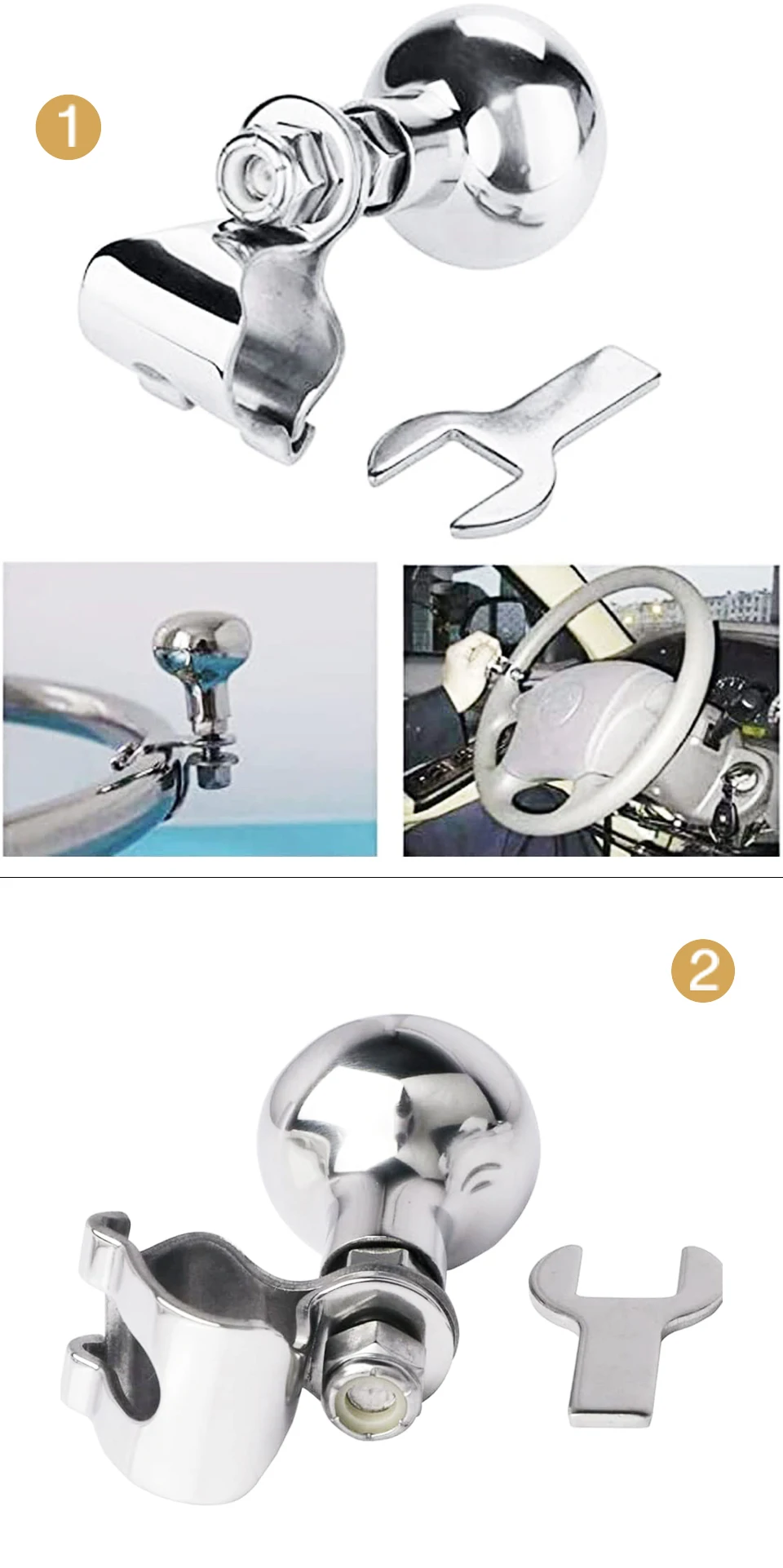 Spinner knob instalado en volante de coche