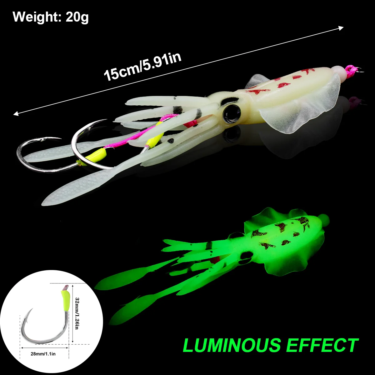 ZYZHE Anzuelos Dobles Luminoso – Cebo calamar mar - imagen 5