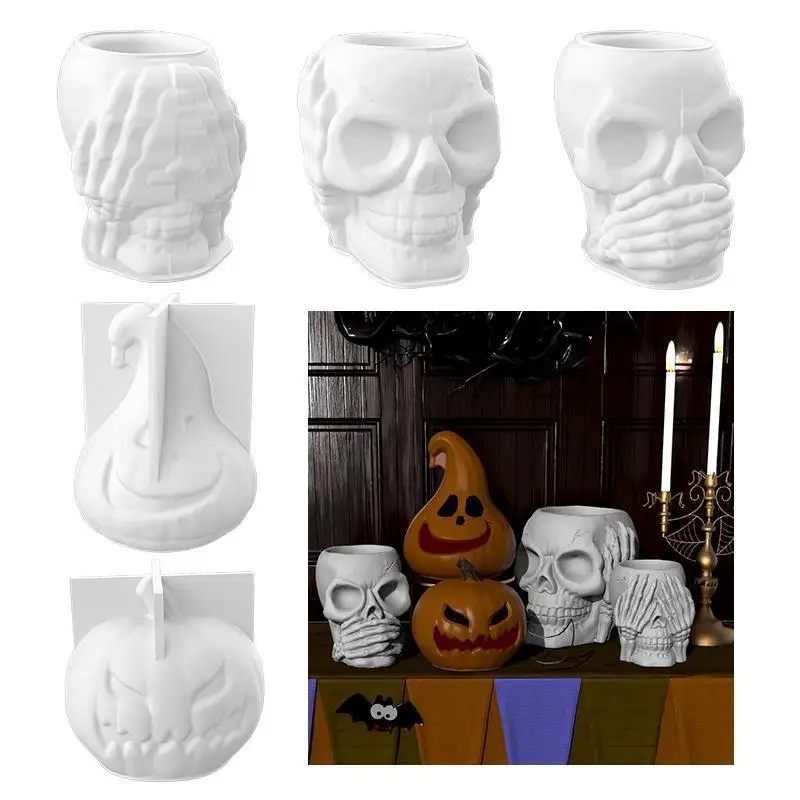 Molde de silicona 3D de calavera y calabaza para Halloween