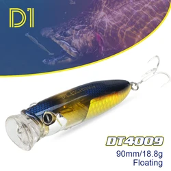 D1 Topwater Popper señuelo flotante con anzuelo triple para lucio