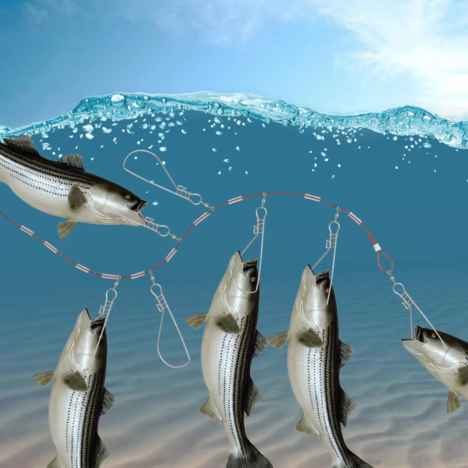 Cable de pesca de acero inoxidable completamente extendido
