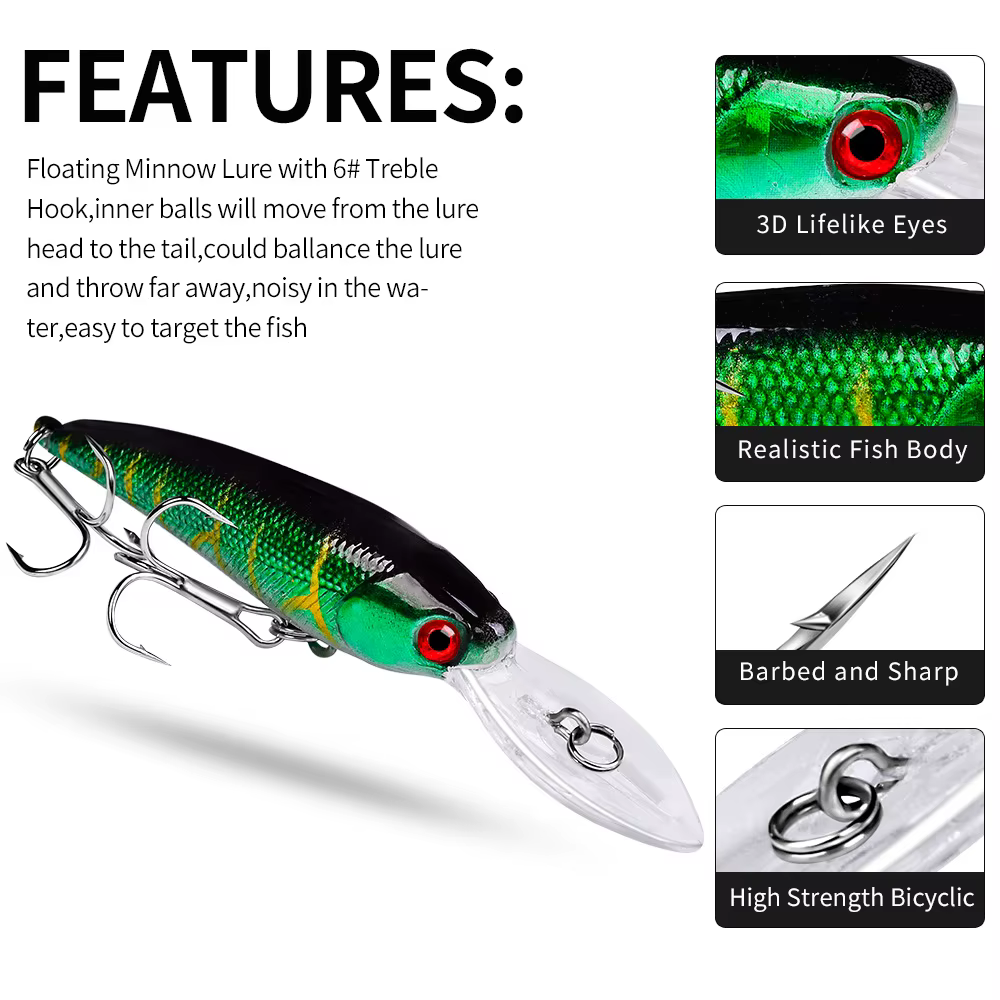 Señuelo Minnow Crankbait con ojos 3D para perca, lucio y carpa - imagen 5