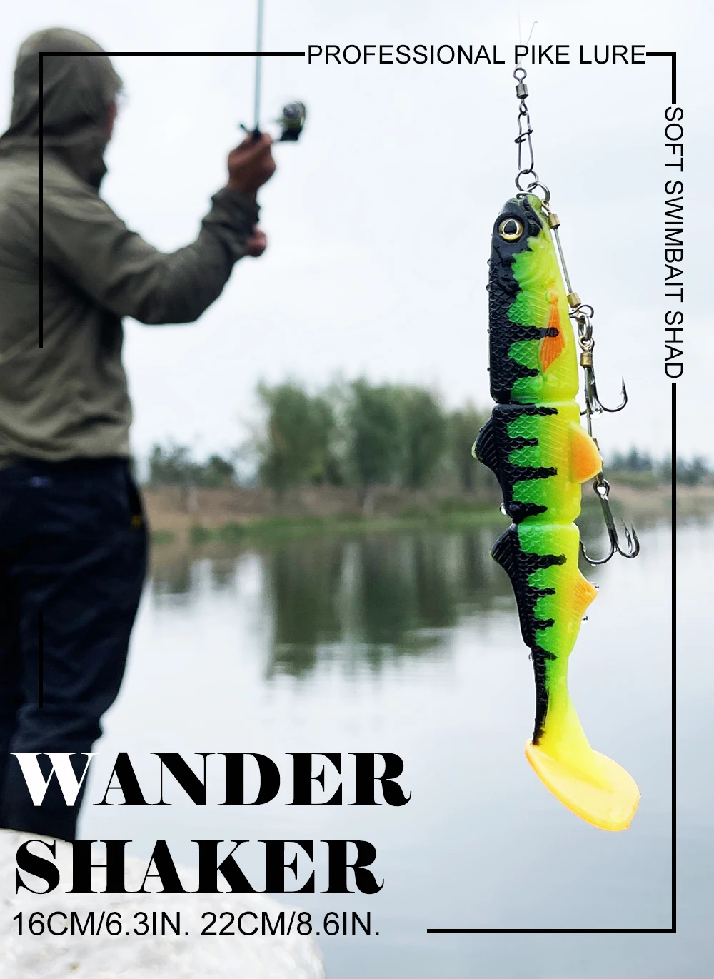 Spinpoler Wander Shaker en vista lateral mostrando la cola paddle tail