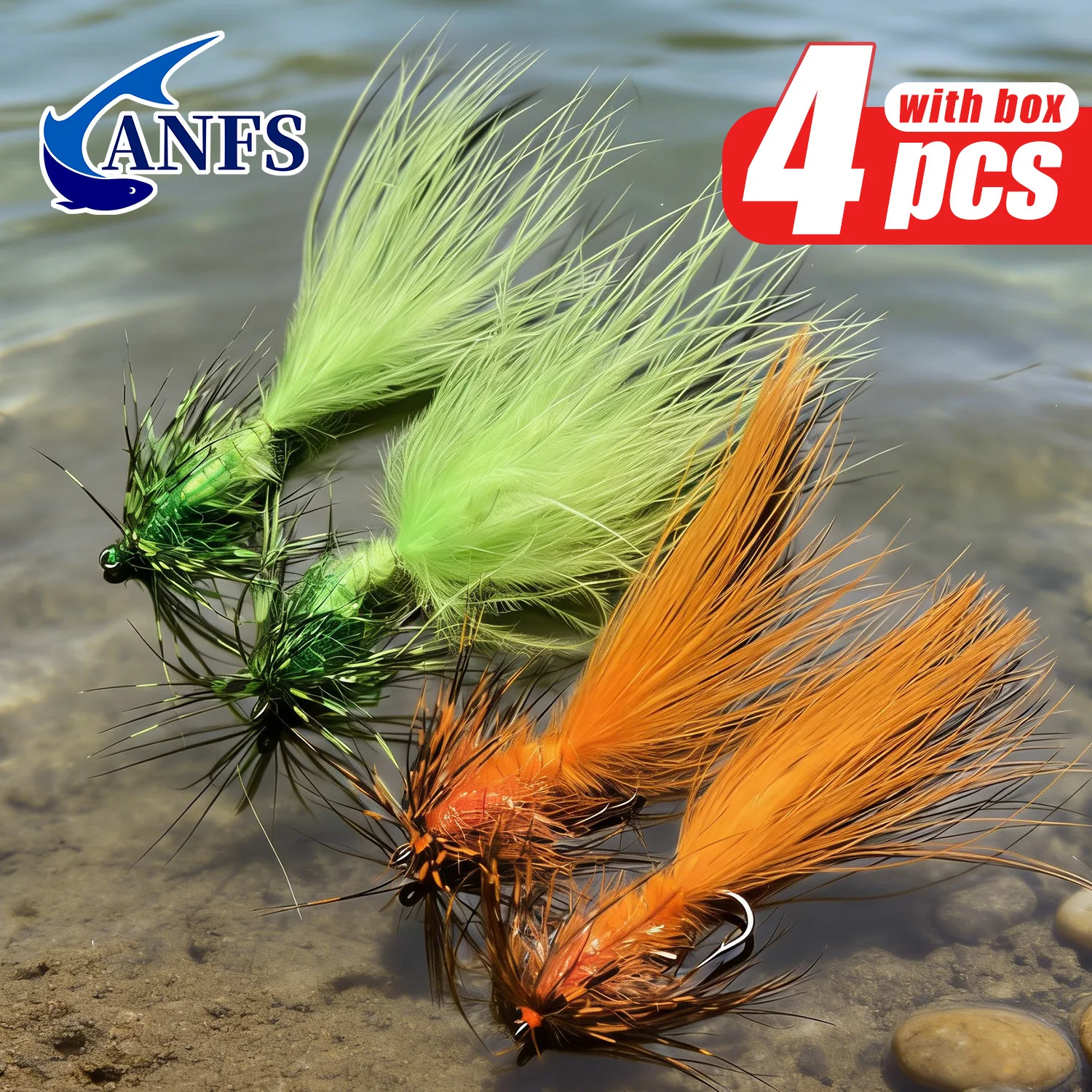 Set de 4 Woolly Bugger Streamer Flies con caja de almacenamiento