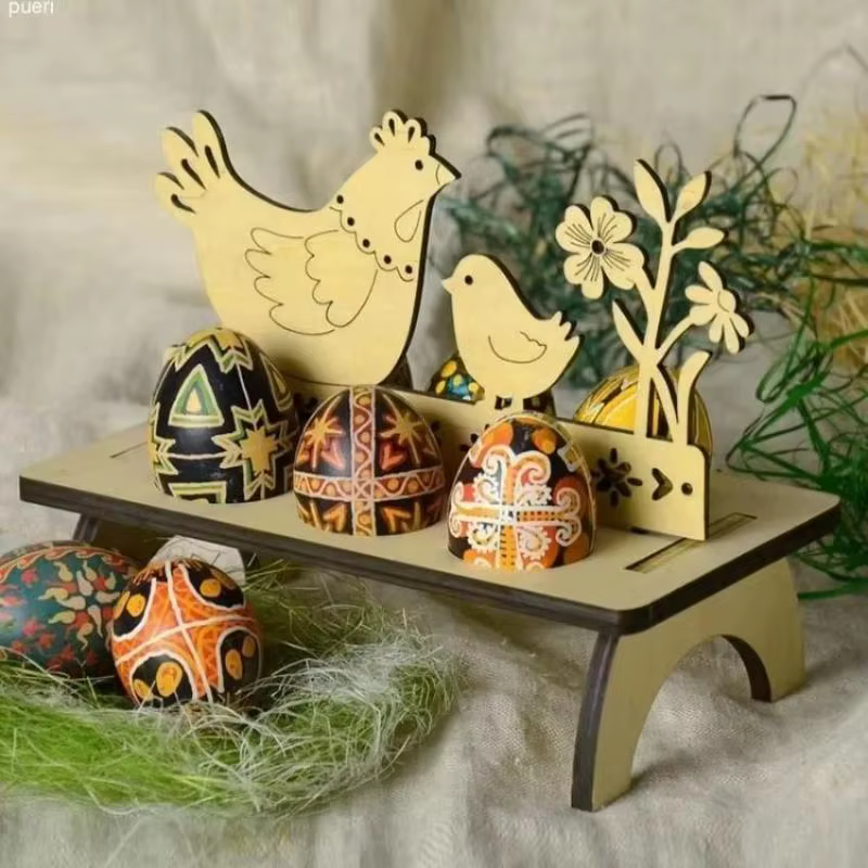 Soporte Madera Huevos Pascua con Forma de Conejo y Pollito – Decoración Mesa - imagen 5