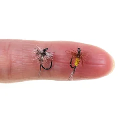 Pluma mosca seca Vtwins para trucha: efémera y tricóptero