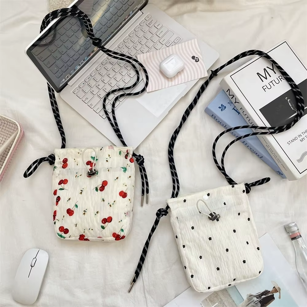 Bolso Bandolera de Lona con Estampado Floral y Cordón para Mujer - imagen 3