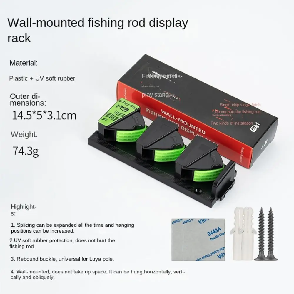 Soporte de pared para cañas de pescar en plástico negro y verde