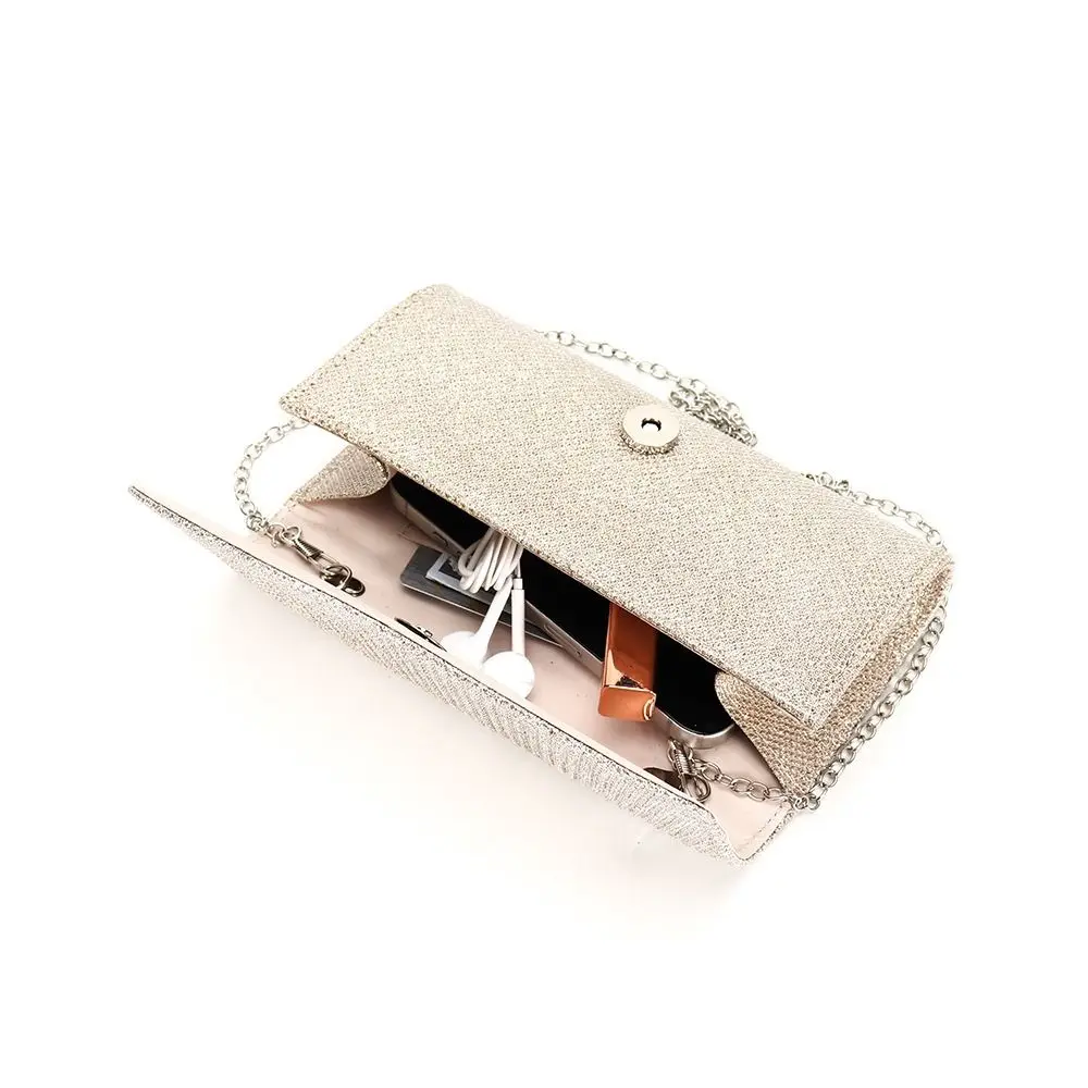 Bolso de sobre plateado con cadena brillante para fiesta y boda - imagen 4