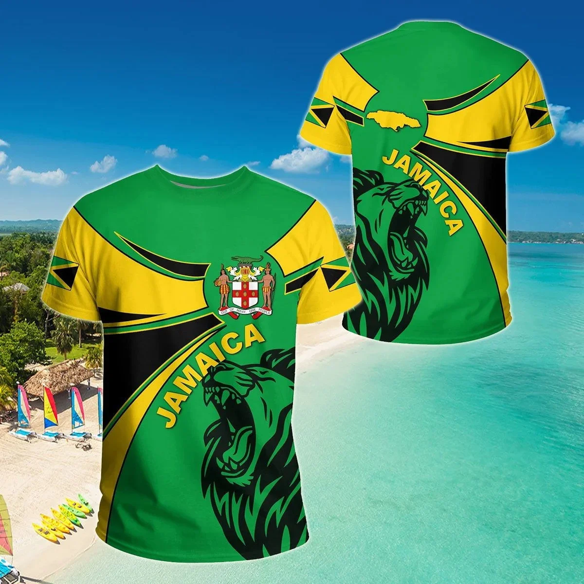 Camiseta PLstar Cosmos Jamaica con escudo León 3D estilo verano - imagen 3