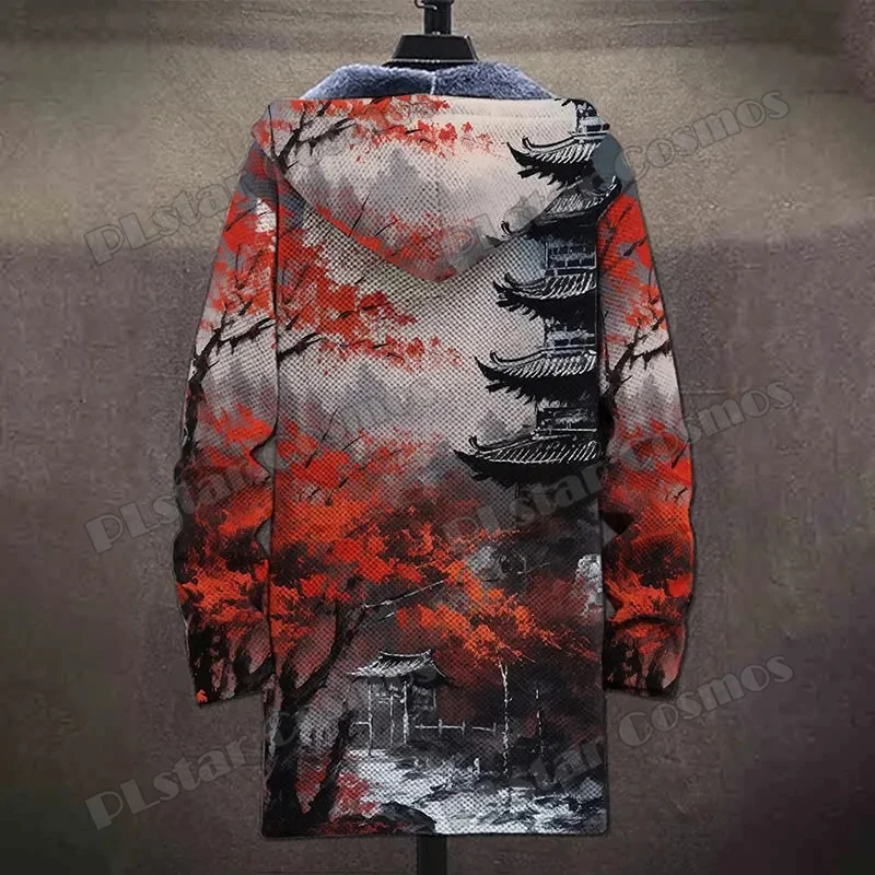 Abrigo largo con capucha retro japonés 3D Sakura de felpa - imagen 5