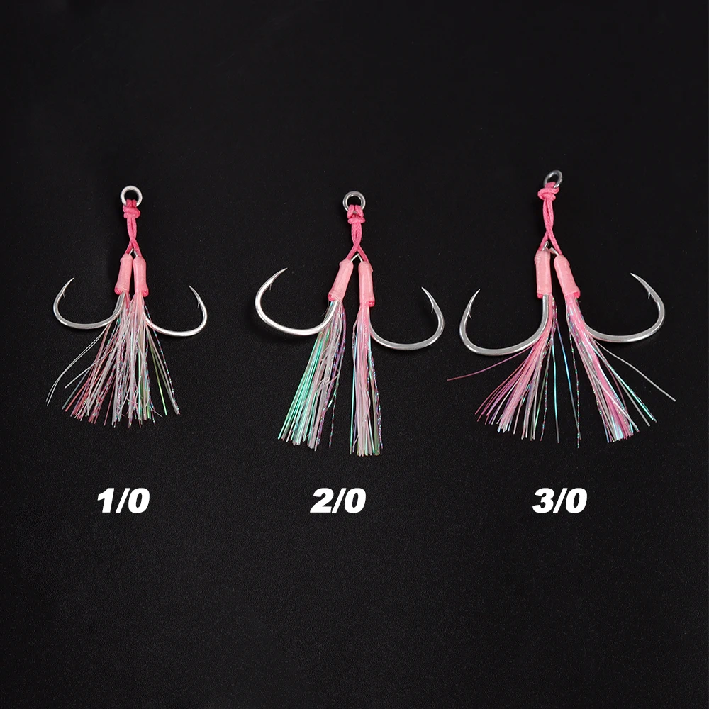 Anzuelos dobles TOLU con púas, hilo y plumas – para jigging lento - imagen 4