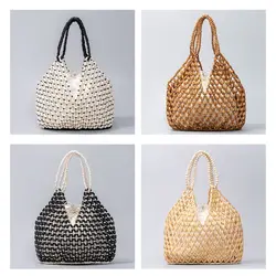 Bolso bandolera tipo cubo con cuentas, tejido a mano, para mujer