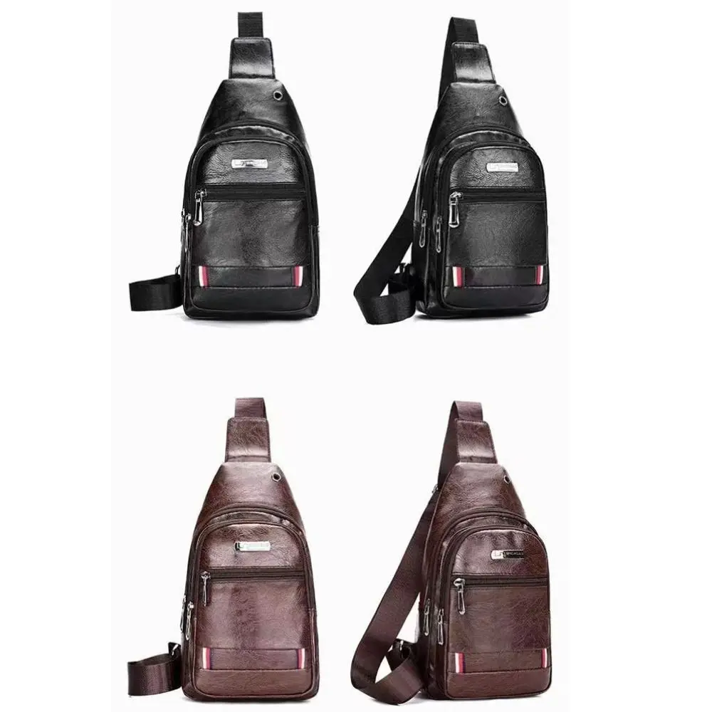 Bandolera de piel PU hombre con puerto para auriculares negro - imagen 4