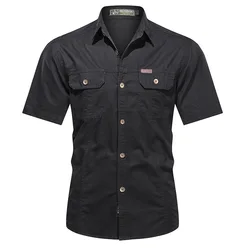 Camisa informal verano hombre – Algodón puro manga corta 5XL AF8808