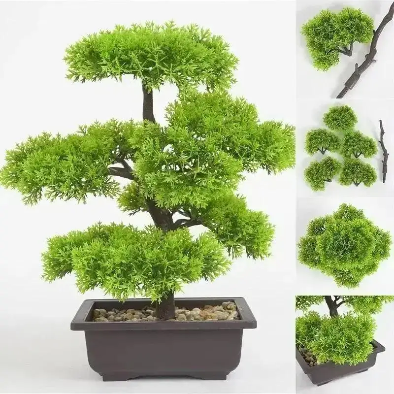Bonsái artificial de ciprés con agujas tipo pino – decoración verde para jardín y hotel