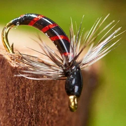 Anzuelos tipo mosca con cola curva dorados, micro para pez pequeño