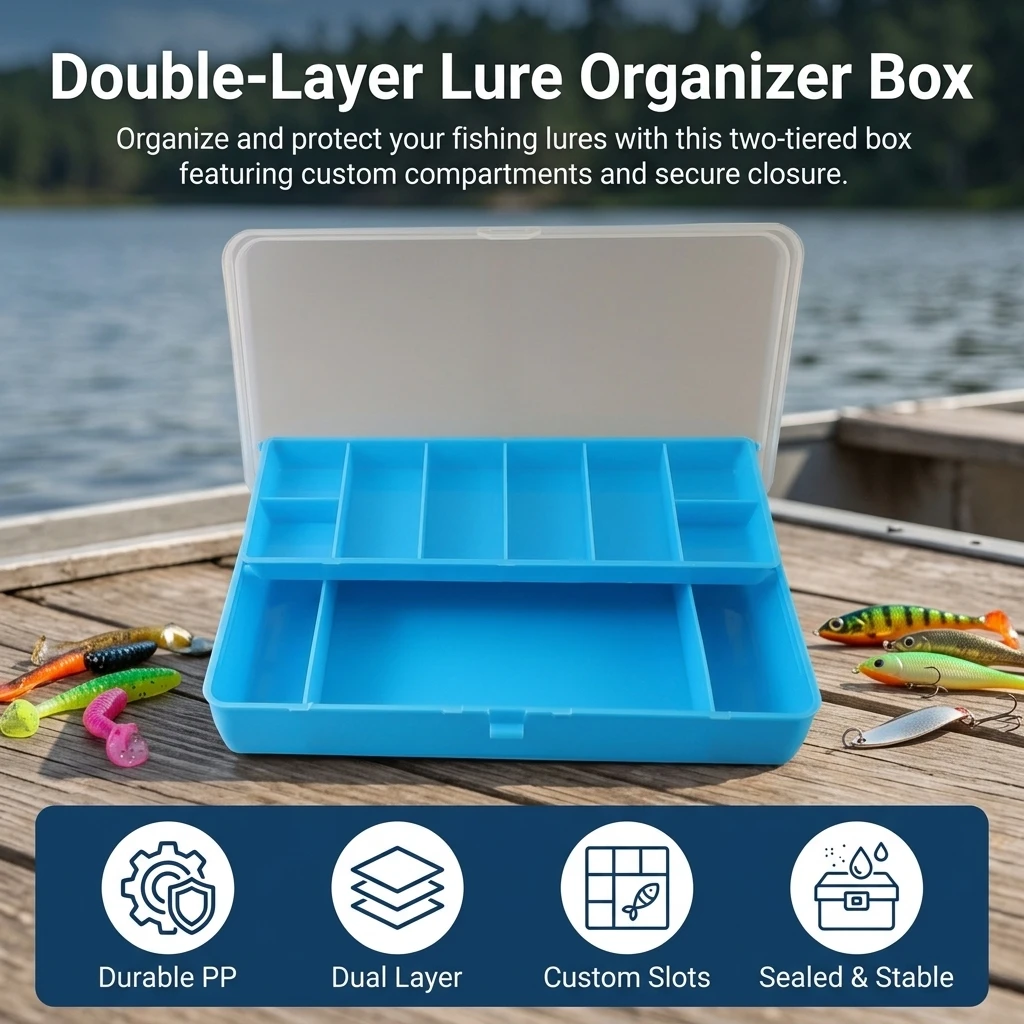 Caja de pesca portátil de doble compartimento para señuelos y anzuelos - imagen 4