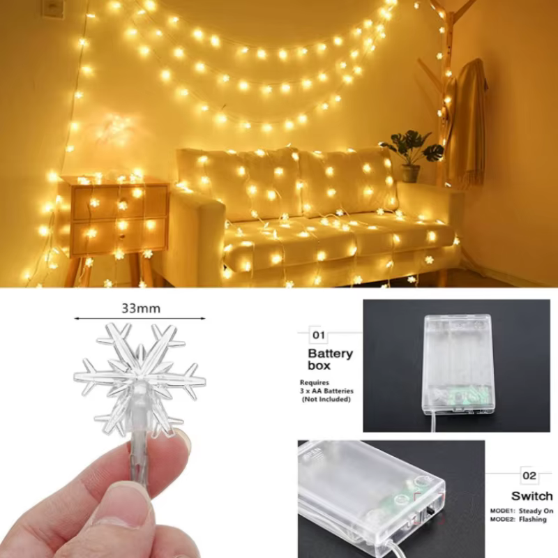 Guirnalda LED copo de nieve para árbol Navidad – Hogar festivo - imagen 4