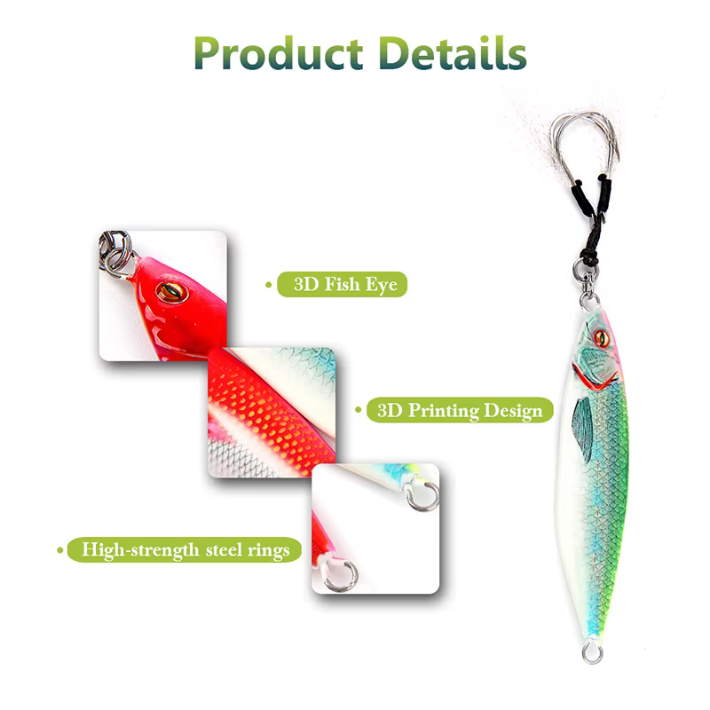 Jigs metálicos luminosos con anzuelos dobles para jigging - imagen 3