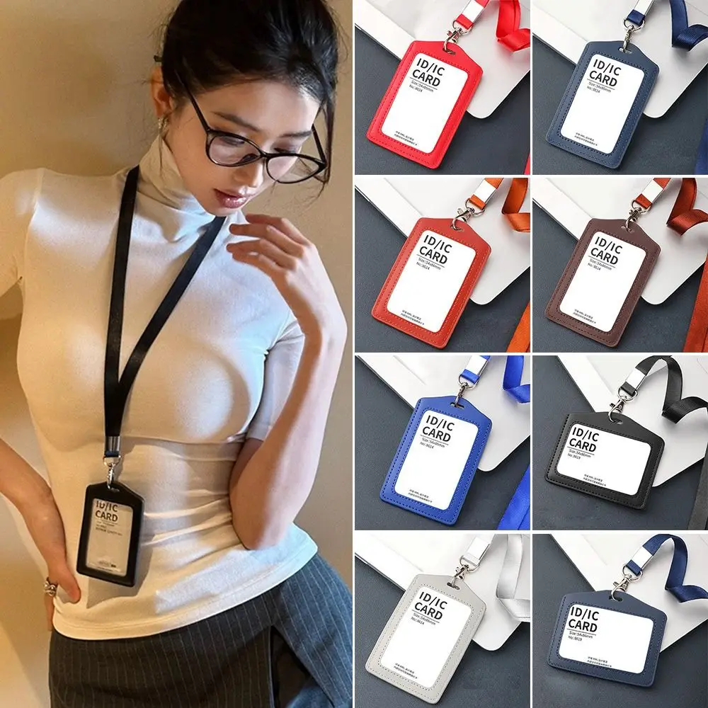 Porta credenciales de cuero genuino con cordón y funda para identificación - imagen 4