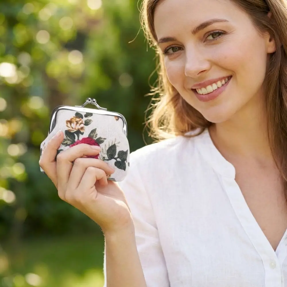 Monedero de lona floral retro portátil para monedas y cambio