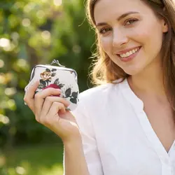 Monedero de lona floral retro portátil para monedas y cambio