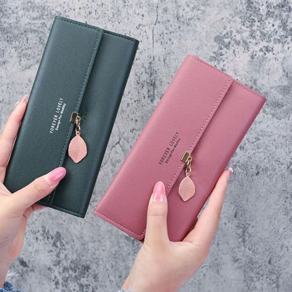 Cartera de cuero PU larga para mujer con broche y borlas - imagen 3