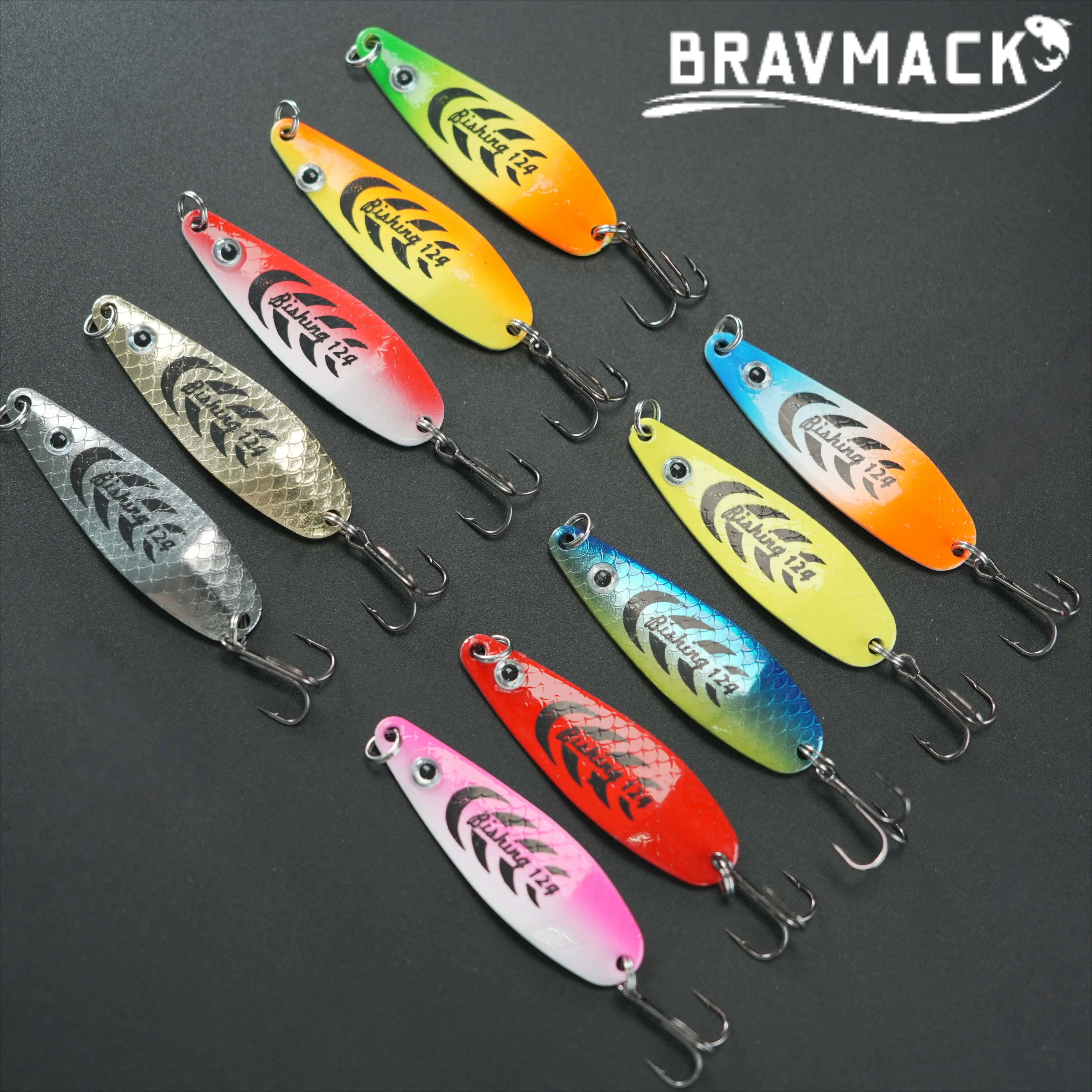 Señuelo tipo cuchara BRAVMACK con purpurina en forma de S