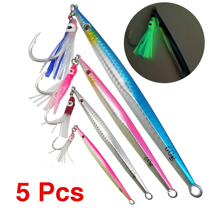Señuelo Jigging Spinner con anzuelo auxiliar y cebo de calamar