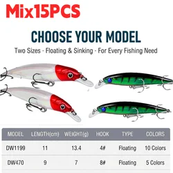 Señuelos Minnow y Crankbait Surtidos Flotantes y Hundidos para Lubina