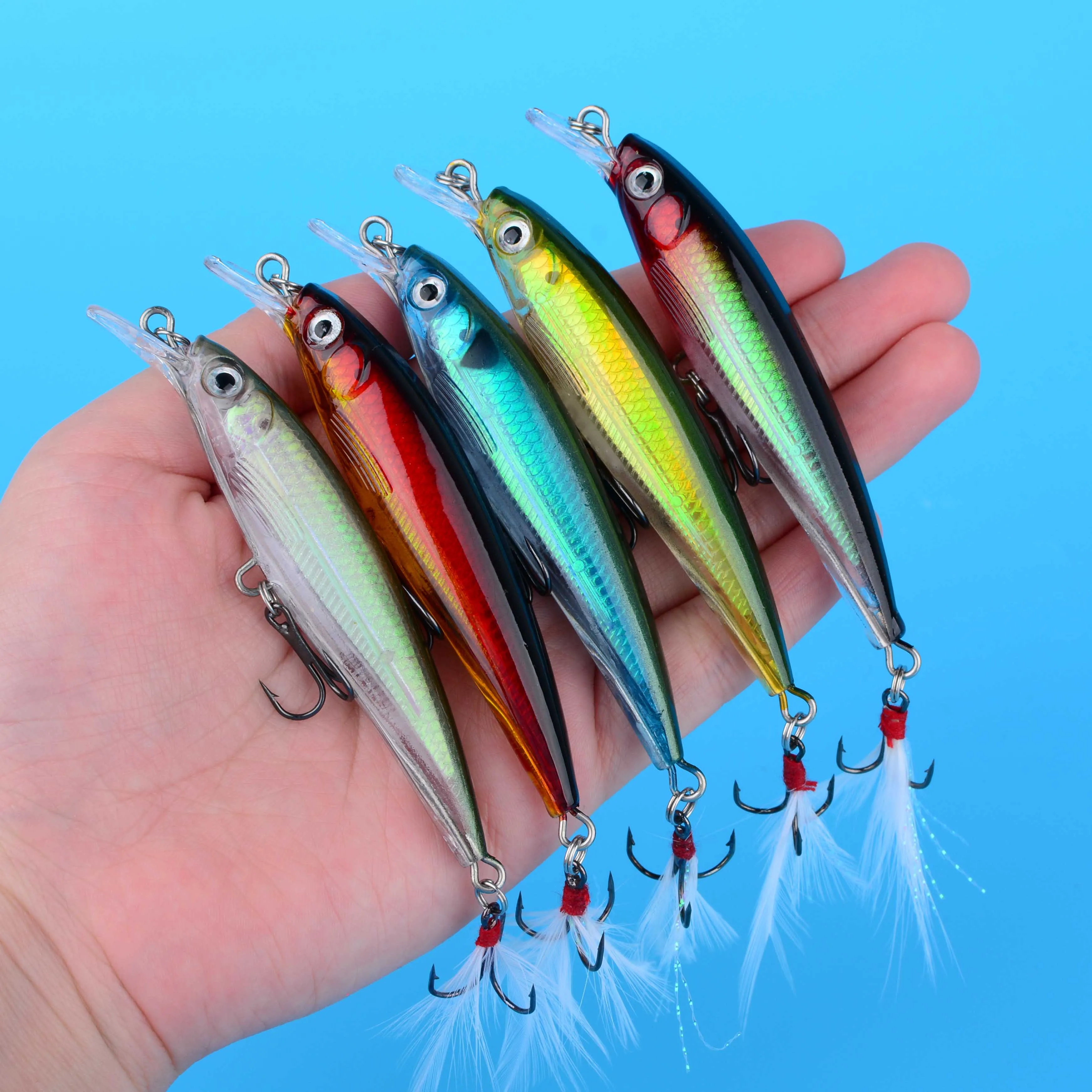 Minnow Wobbler con anzuelos de plumas Crankbait Swimbait - imagen 4