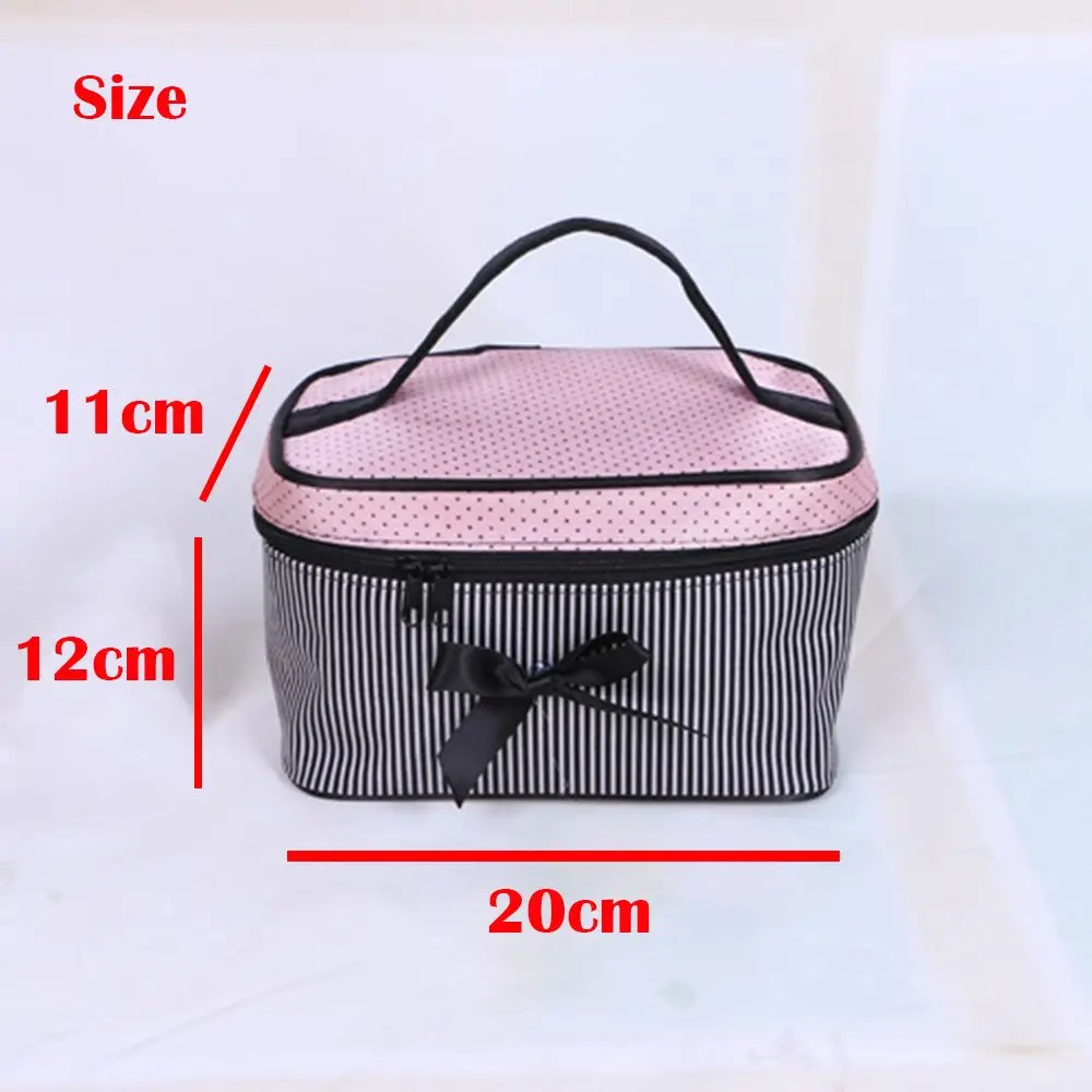 Bolsa de cosméticos portátil con lazo y rayas para viaje