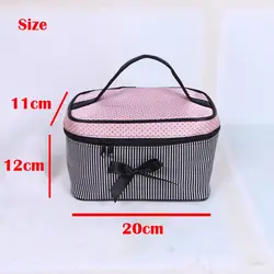 Bolsa de cosméticos portátil con lazo y rayas para viaje